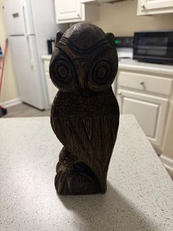 Owl figurine Carved owl, Owl sculpture, Wood carving, Wooden owl 12in