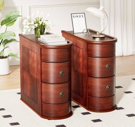 Set of 2 Solid Wood End Table, Fully Assembled Narrow Side Table with 2 Drawers for Living Room, Finished Back, Vintage Slim Nightstand Bedroom