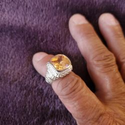 Vintage 925 Silver Citrine Big Bold Statement Ring Size 7