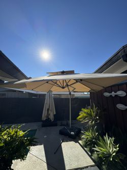 Purple Leaf brand Patio Umbrella + Base 9’ X 9’