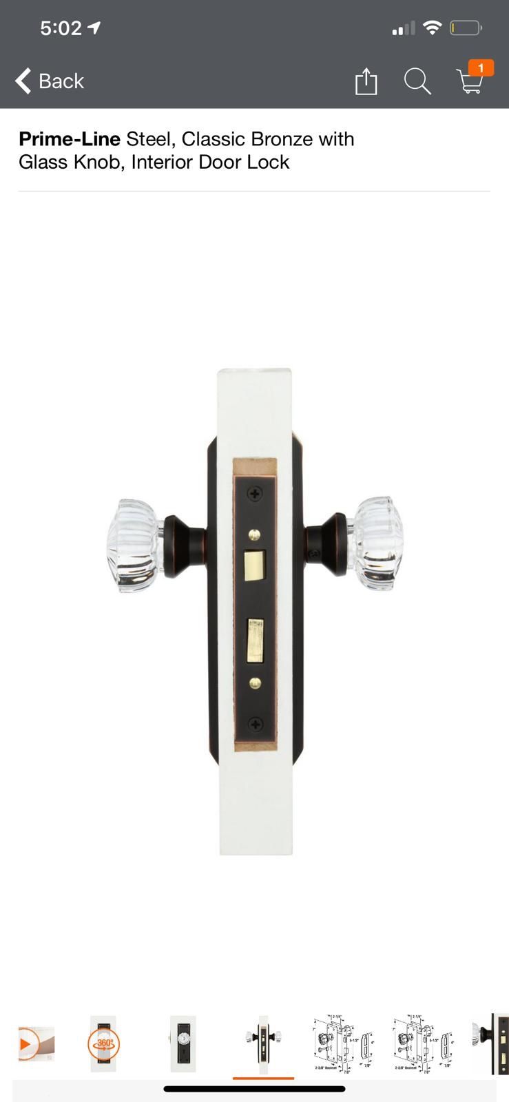 Prime-Line Steel, Classic Bronze with Glass Knob, Interior Door Lock