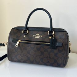 Coach Brown Signature Handbag Rowan Satchel in Signature Canvas