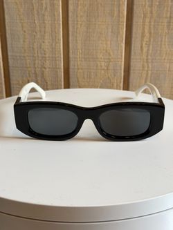 Rectangle Sunglasses Black Frame White Arms
