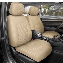 Prestige Edition Faux Leather Seat Covers for Cars, Trucks, & SUV – 2 Beige Car Seat Covers for Front Seats - Universal Fit Car Accessories Automotive