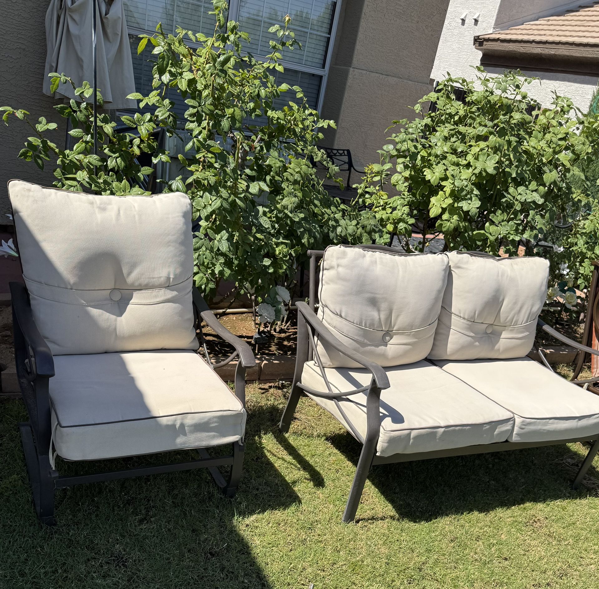 Metal Bench And Chair With Cushions $80 Gilbert And Ray Rd. Check All Pics And Offers.