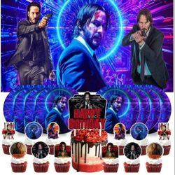 (Birthday Decoration) John Wick Party Supplies Decor DecorationsPlates, Movie Background Cake Topper...
