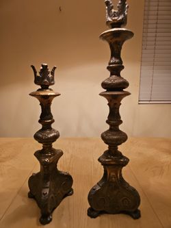 2 Antique Brass Candlesticks