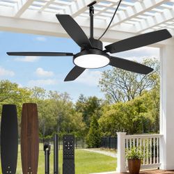Fanbulous 52'' Outdoor Ceiling Fans with Light and Remote,IP65 Wet Rated Waterproof Ceiling Fan with 6-Speed DC Motor, Farmhouse Gazebo Fan for Porch 