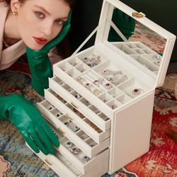 Vlando 6 Tier Large Jewelry Organizer - Jewelry Box for Women with Mirror, Jewelry Holder Organizer for Drawer Necklace Ring Bracelet & Watch 