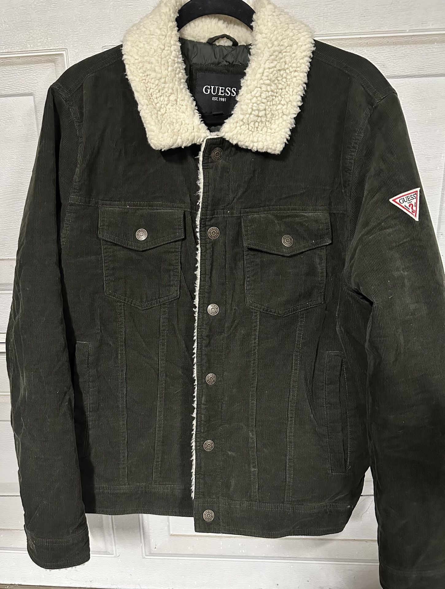 Olive Green Guess Corduroy Sherpa Jacket (L)