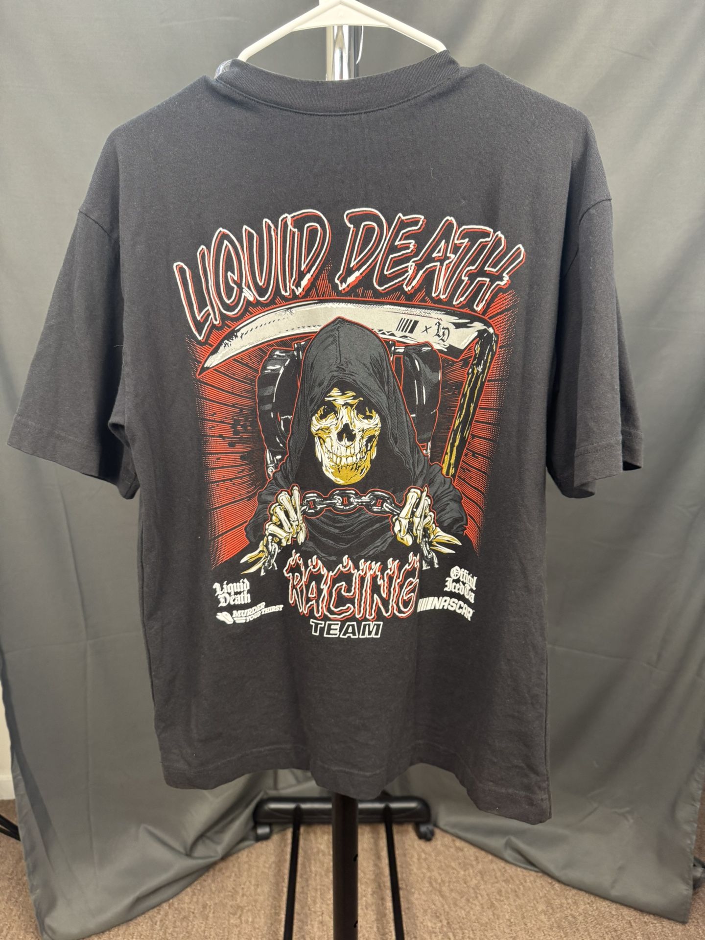 Liquid Death x NASCAR Racing Team T-Shirt ’47 Brand Black Grim Reaper Graphic Tee Size Small