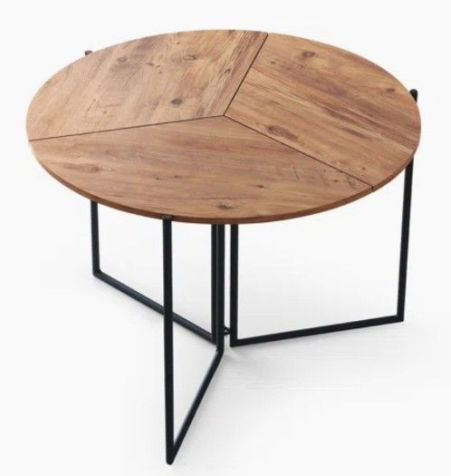 Myselfly Round Foldable wood dining table with metal base New Open Box