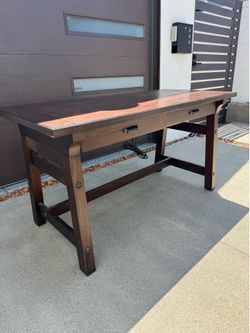 Pike & Main Solid Wood Writing Desk with USB & Power Outlets – 57.5” – Rustic Brown