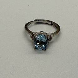 Natural Sky Blue Topaz Stone From Brazil On Sterling Silver Adjustable Size Ring