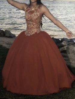Red &’ gold quince dress