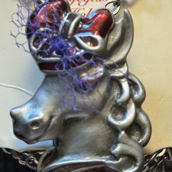 RHS Horse Pendant With Purple Lace Bow On Chain With Eyeglasses Drop Down Loop