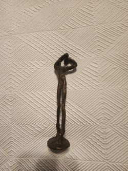 9" Bronze Golfer Statue Brutalist Art Vintage Heavy Abstract Figurine