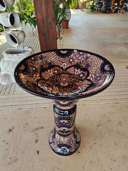 Tall Dark Blue Talavera Birdbath. Clay Pots, Planters. Pottery $115 cada una.