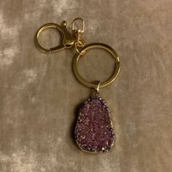Dark Burgundy, Druzy  Pendant, Gold Key Chain