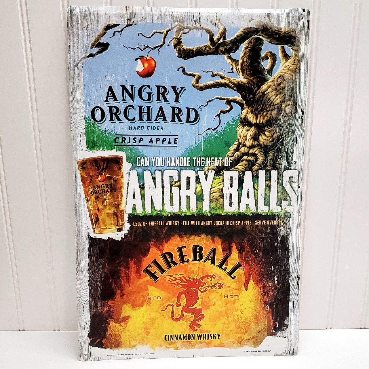 FIREBALL WHISKEY APPLE ORCHARD "ANGRY BALLS" TIN SIGN 11.5 X 17.5 Man Cave