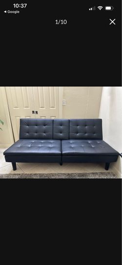 ((FREE DELIVERY)))Black Futon Sofa Bed with Cup Holders and usb connector