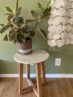 Round Marble Top Side Table with Wood Legs