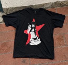 Black Graphic T-Shirt with Red Star Print