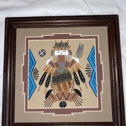 Handmade Native American Indians Navajo Sand Painting Signed Framed