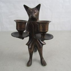 Anthropomorphic Butler Fox Brass/Bronze Dual Taper Candle Holder


 