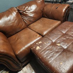 Leather couch, Chair, and ottoman (Used) Thumbnail