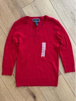 Karen Scott Cable Knit V-Neck Sweater size S