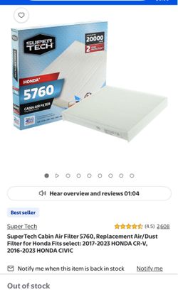 SuperTech 5760 Cabin Air Filter for Honda