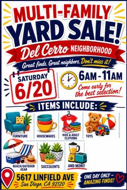 6/20 MULTI-FAMILY YARD SALE!! (Del Cerro)
