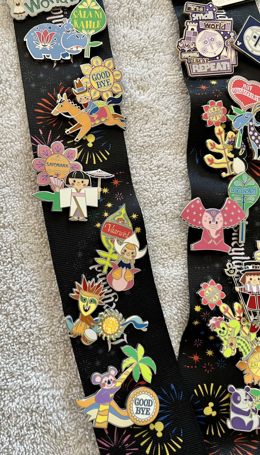 Disneys Small World Pins And Lanyard 