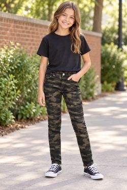 Girls Size 10Y Green Black Camo Skinny Jeans Stretch Pants NWT