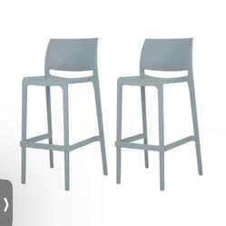 Sensilla Baby Blue 40.60 in. Low Back Resin Stackable Bar Stool (Set of 2)