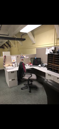 4 Office Cubicles With Panels, Drawers, Tops