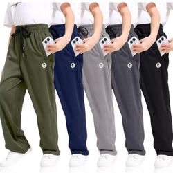 Boys Sweatpants with Zip Pockets 5Pack Athletic Pants Mesh Joggers for Boys 5-24（medium）