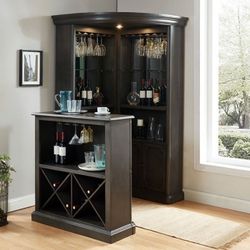 GRAY FINISH CORNER CURIO CABINET STANDING BAR WINE CABINET DISPLAY STORAGE - BARRA