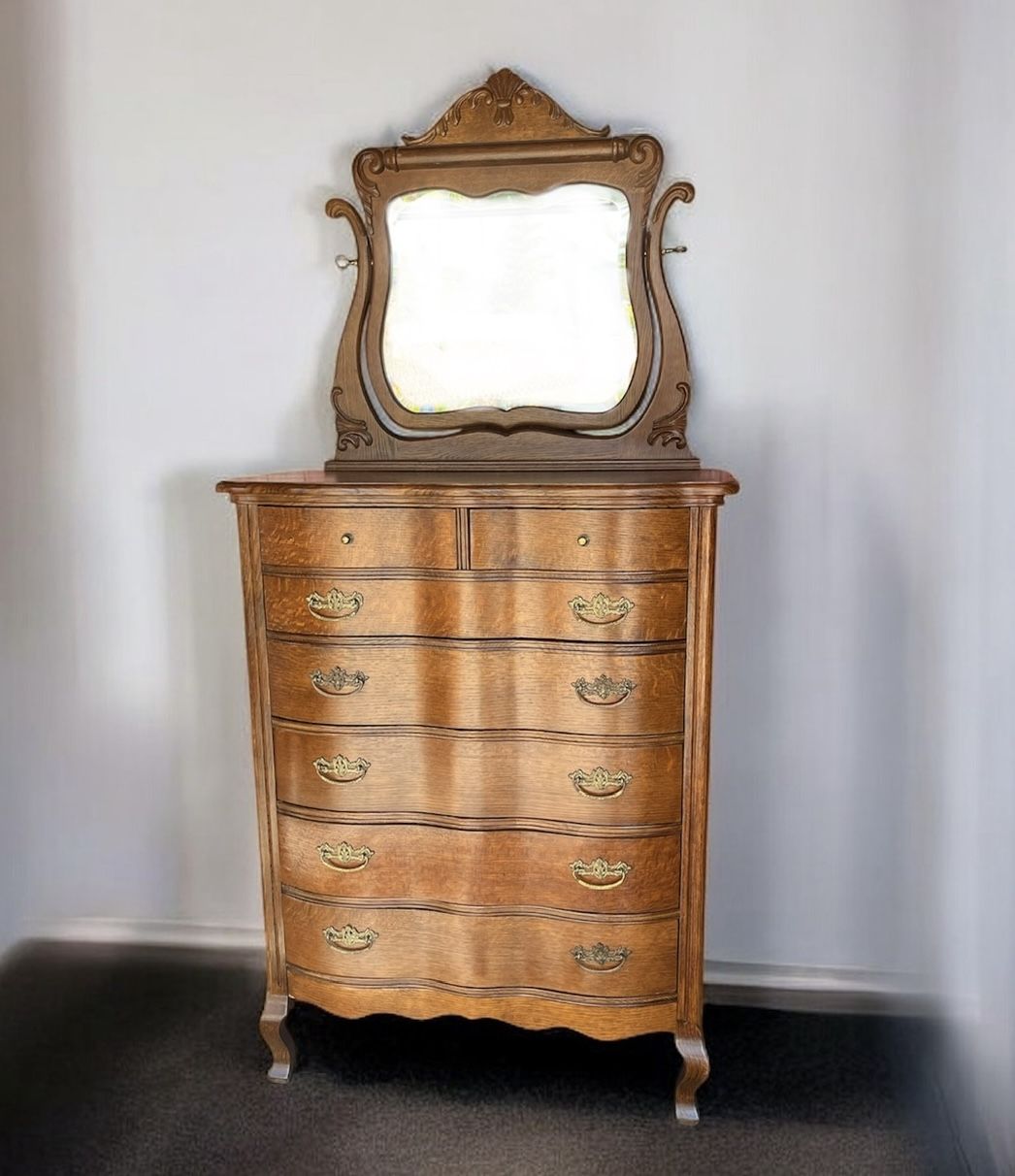 Tall Dresser With Removable Mirror Vintage Solid Oak Excellent