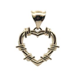 Woman’s Ladies 14k Yellow Gold Barbed Wire Heart Pendant For Necklace GP3120118