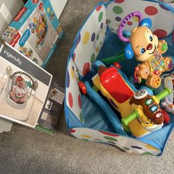 Set Of Baby Swing, Bouncer, Walker, A Riding Horse And A Foldable Ball Pit