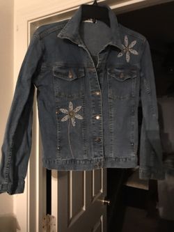 Seventh Avenue size small jean jacket with embellishments- perfect condition
