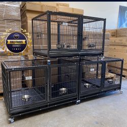 Dog Pet Cage Kennel Size 43” With Divider, Tray  And Feeding Bowls 
