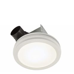 Broan-NuTone Roomside Series Decorative White 80 CFM Ceiling Bathroom Exhaust Fan with Round LED Panel and Beveled Frame ENERGY STAR