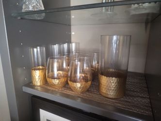 11-Piece Modern Gold Honeycomb Barware Set - Includes Vase, Wine Glasses & Highballs"