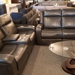 Brand New Dark Gray Gel Leather Manual Reclining Sofa + Loveseat 2PCs Set