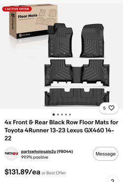 4x Front & Rear Black Row Floor Mats for Toyota 4Runner 13-23 Lexus GX460 14- 22