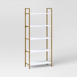 white and gold 5 shelf bookcase