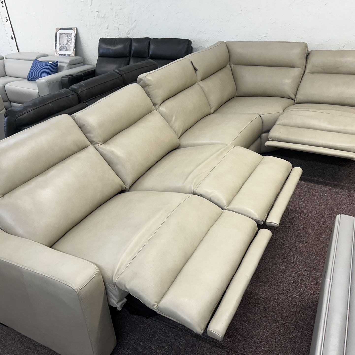 100% Real Leather 5 Pc Sectional with 3 Power Recliners- Gabrine